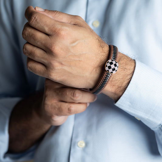 Men's Checkerboard Diamond Leather Bracelet