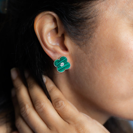 Malachite Diamond Studs 14k Gold