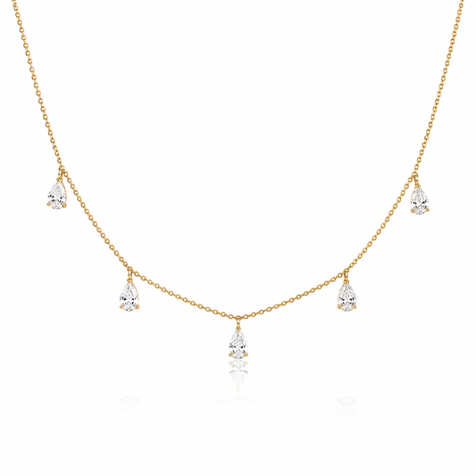 Dangling Pear Diamond Necklace 14K Gold