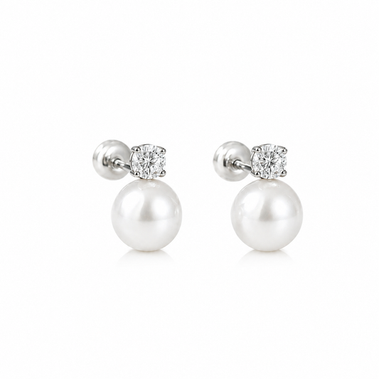 Pearl & Diamond Drop Earrings