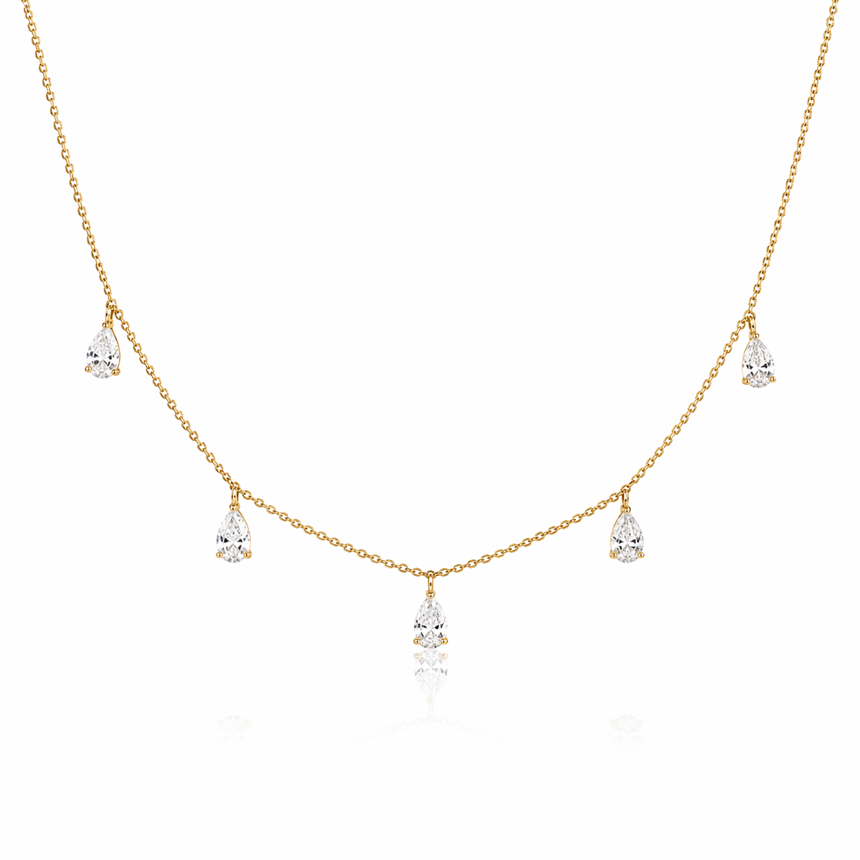 Dangling Pear Diamond Necklace 14K Gold