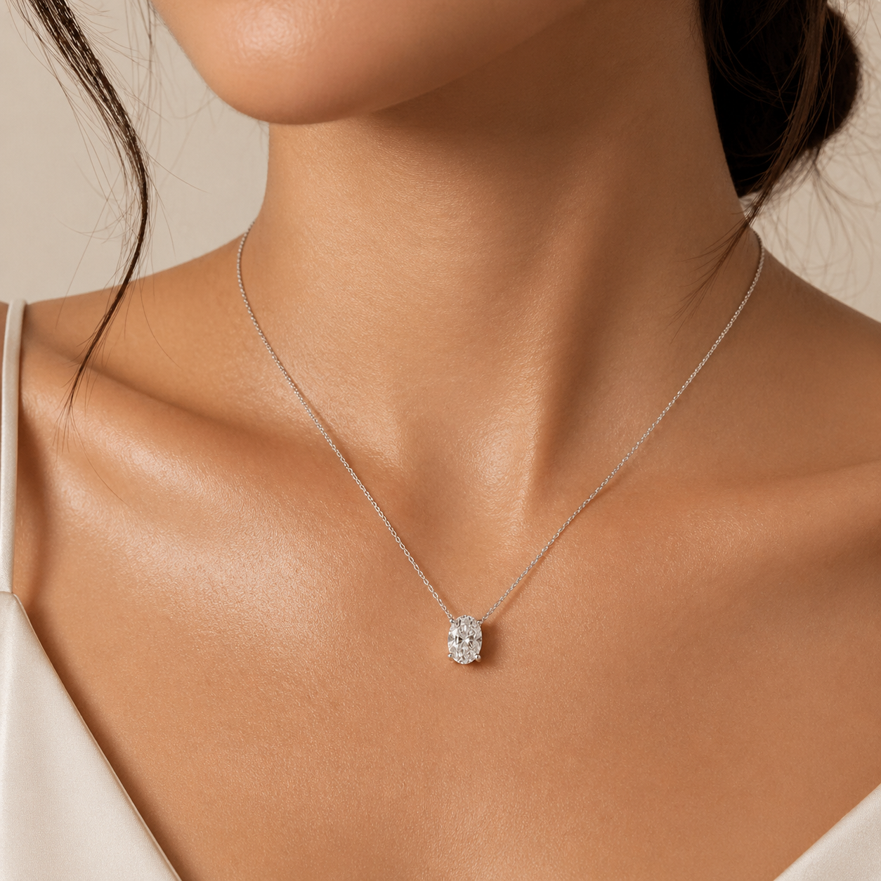 Oval  Diamond Pendant 14K Gold