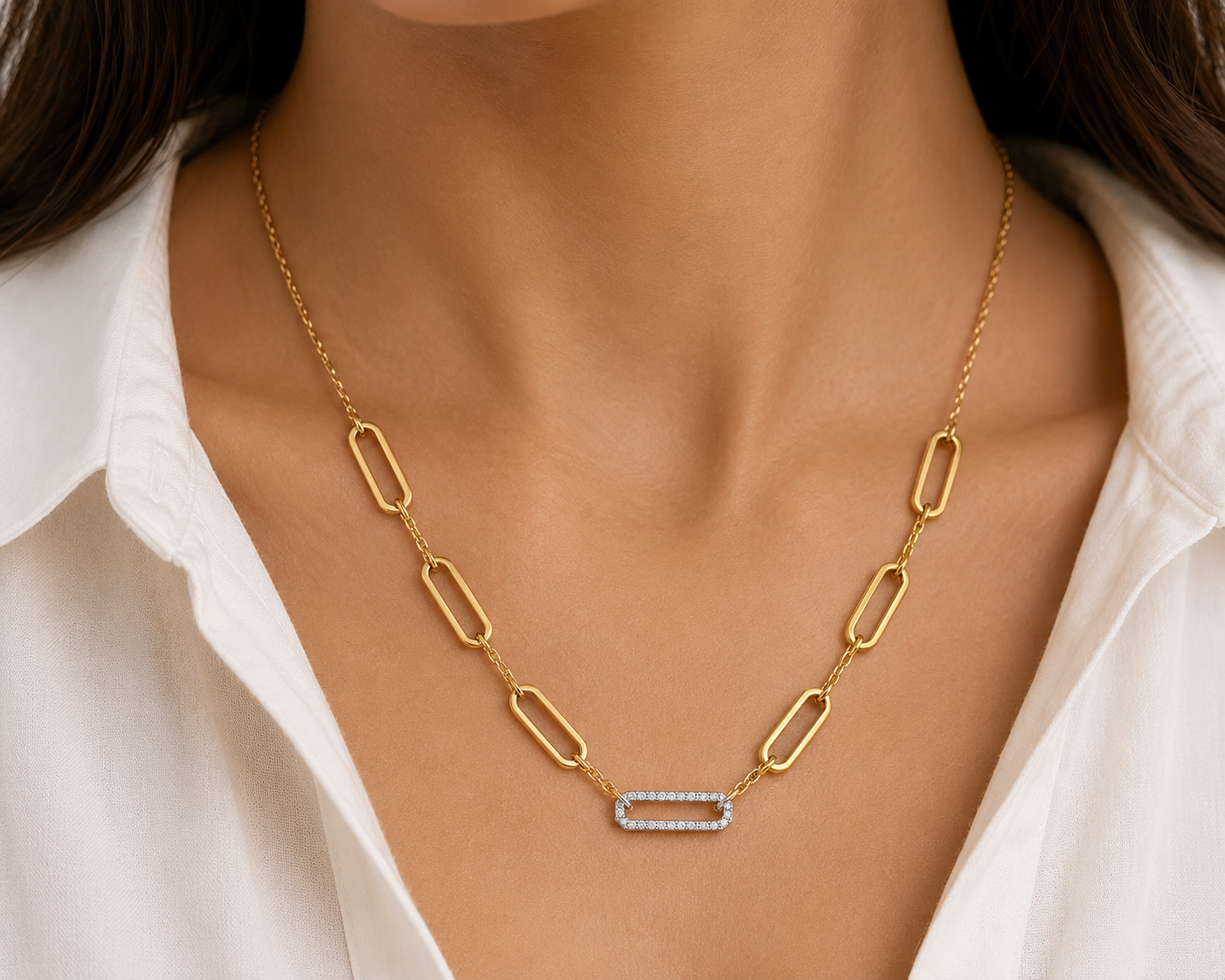Diamond Paperclip Chain Necklace