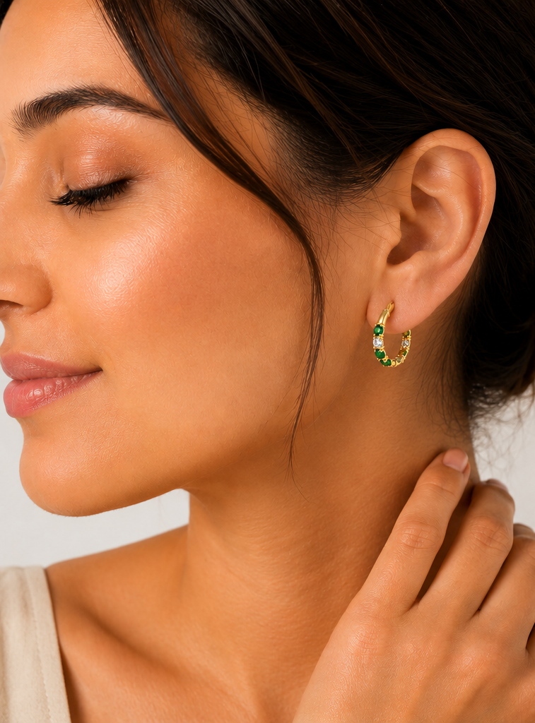 Diamond & Emerald  Hoops