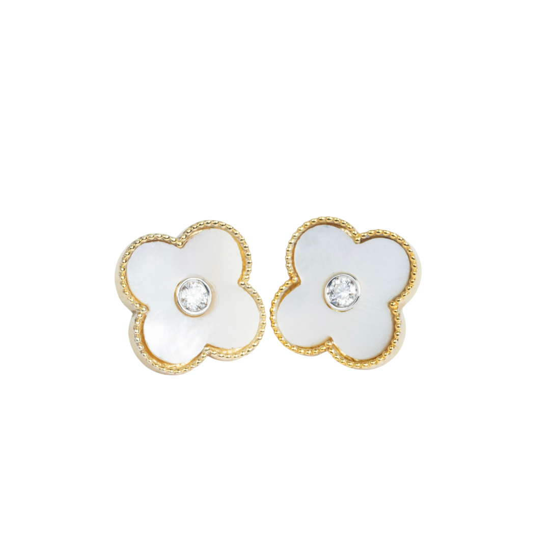 Clover Diamond Studs 14K Gold