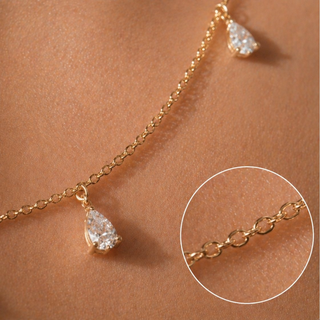 Dangling Pear Diamond Necklace 14K Gold