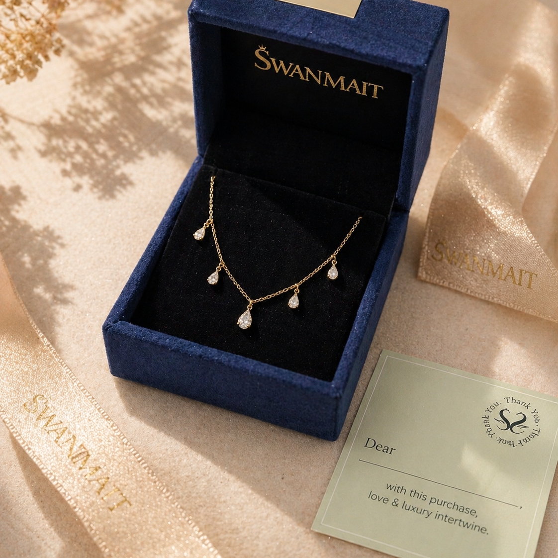 Dangling Pear Diamond Necklace 14K Gold