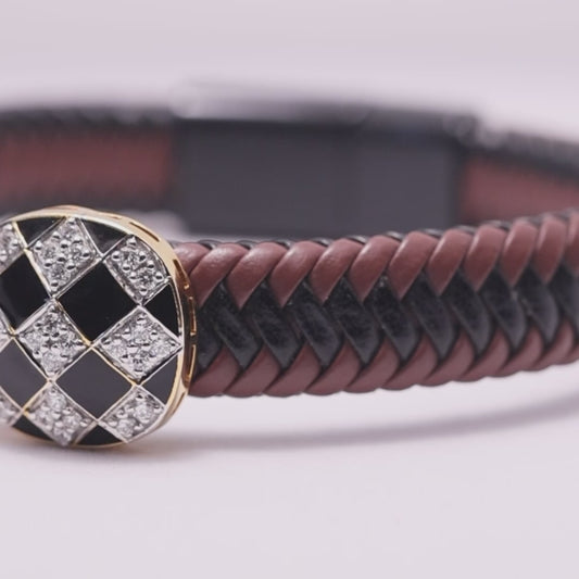Men's Checkerboard Diamond Leather Bracelet